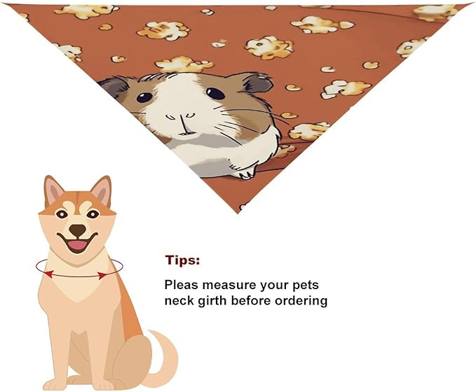 Dog Bandana Spring Pet Scarf Adjustable Triangle Guinea Pig and Popcorn Printing Dog Bib Washable Polyester Puppy Bandana for Small Medium Large Dogs Cat Birthday Party Supplies