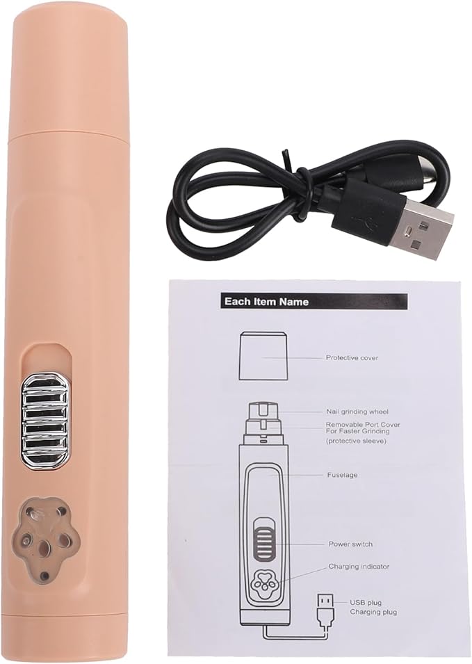 Pssopp Pet Nail Grinder, Claw Care Pet Nail Trimmer Toenail Grooming Supplies for Small Medium Large Cats Dogs Grinder, Electric Rechargeable Puppy Nan