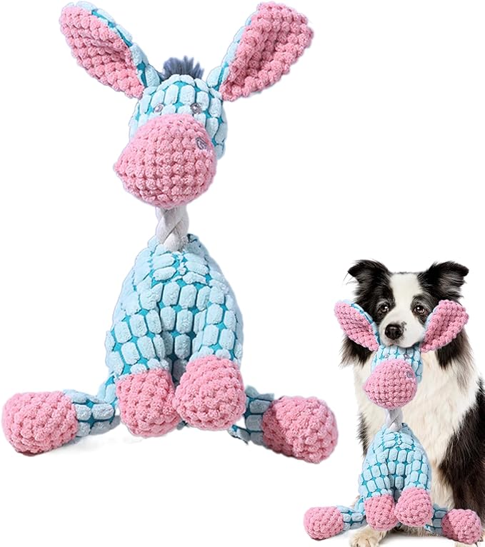 2026 New Dog Toys, Indestructible Plush Dog Toy for Aggressive Chewers, Interactive Squeaky Soft Puppy Chew Toy, Durable Teething Toys for Small Medium Large Dogs (Blue, 1pcs)