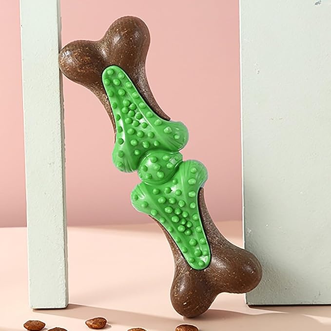 𝐷𝑢𝑟𝑎𝑏𝑙𝑒 Dog Chew Toys for Large Aggressive Chewers Indestructible Bone-Shaped Dental Chew TPR Rubber with Wood Fiber Core Teething Teeth Cleaning Long-Lasting Interactive Pet Supplies