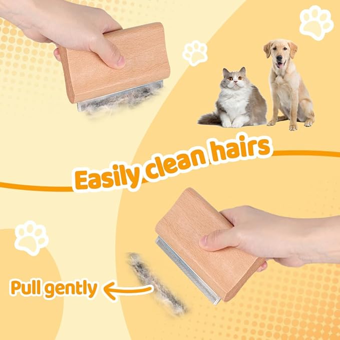 Deshedding Brush, Fine Steel Teeth Cat Grooming Brush Wooden Handle Horse Massage Comb for Long Hair Dogs Cats Horses