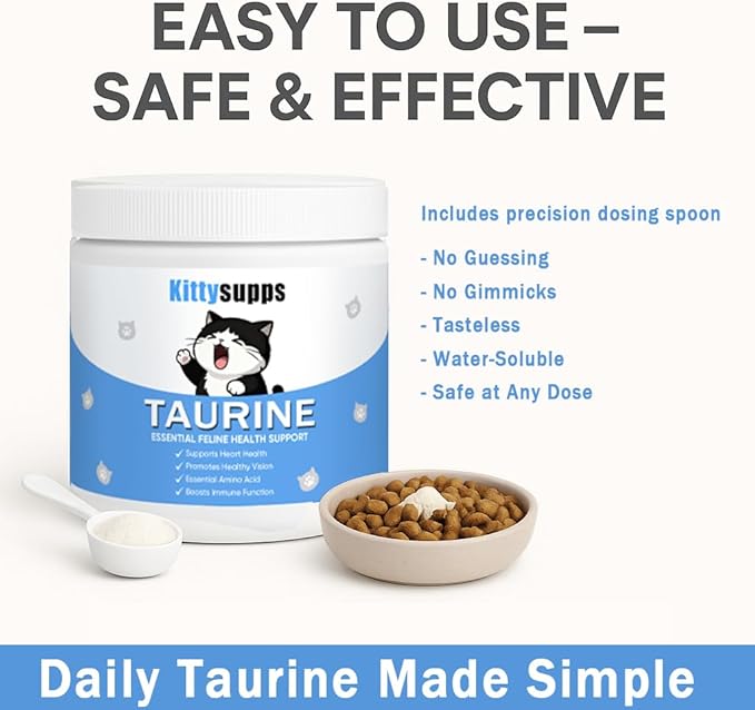 Kittysupps Taurine Supplement for Cats, Kitty Supps Taurine - PureTaurine, Immune Support, Boost Energy & Vitality, Skin & Coat Health, Mix in Food, Water-Soluble,with Dosing Spoon, 200g