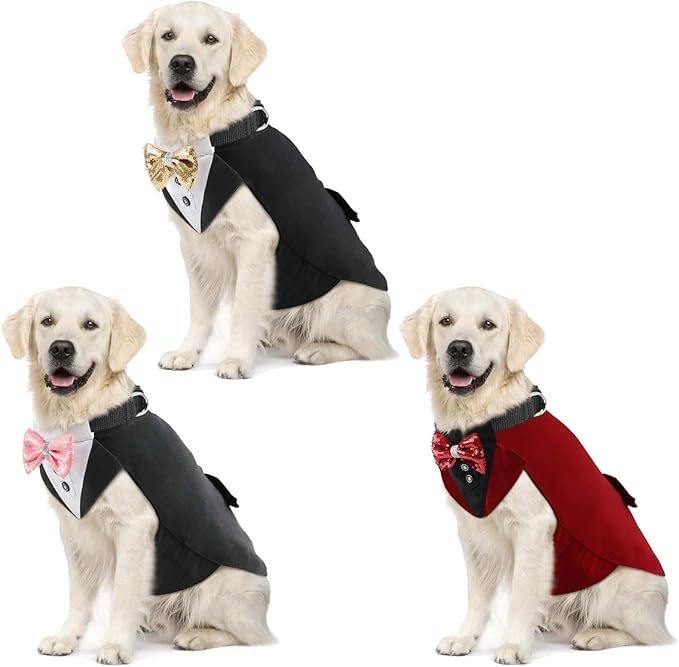 Dog Wedding Suit with Butterfly Tie Pet Tuxedo Costume Outfit Clothes Supply for Christmas Halloween Make Up Durability Suit