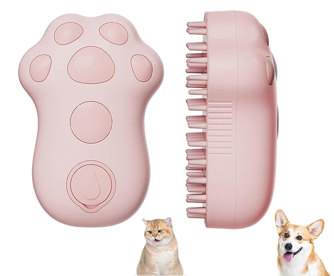 Steamy Cat Brush,Self Cleaning Steam Cat Brush,Electric Cat Steamer Brush for Massage Shedding Grooming Bath,Pet Hair Removal Comb,Wet Cat Brush with Water (Pink)