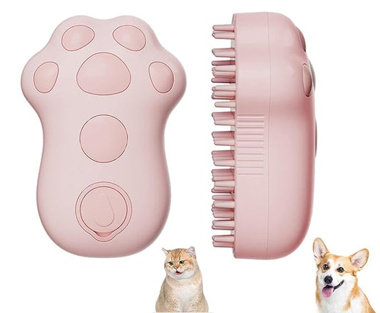 Steamy Cat Brush,Self Cleaning Steam Cat Brush,Electric Cat Steamer Brush for Massage Shedding Grooming Bath,Pet Hair Removal Comb,Wet Cat Brush with Water (Pink)