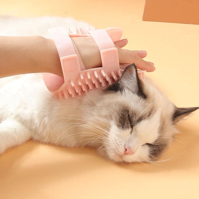 Cat Self Grooming Brush Silicone Massage Comb Large Pink for Wall Mount, Dual Wet and Dry Use Shedding Tool for Cats Pet Grooming Supplies
