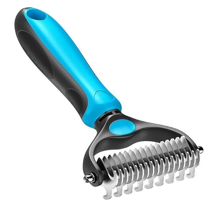 2in1 Stainless Pet Deshedding Brush Dog Hair Remover Pet Fur Knot Cutter Puppy Cat Comb Brushes Dogs Grooming Shedding Supplies(Blue)