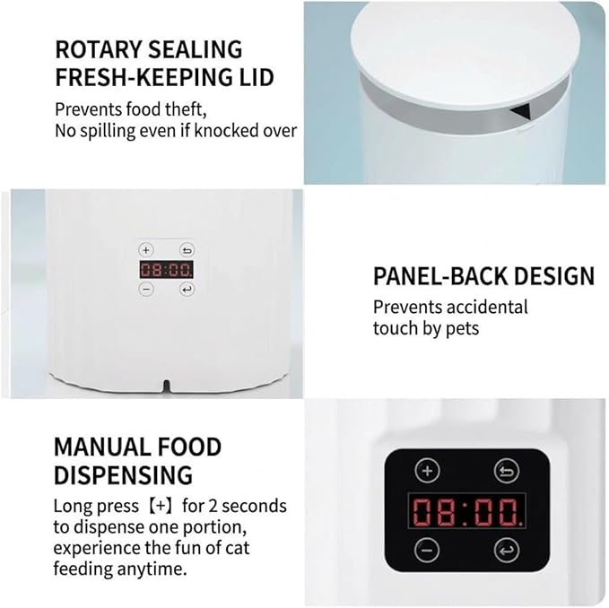 3L Automatic Pet Feeder for Small Dogs and Cats, Smart Wi-Fi Enabled Timed Dog Food Dispenser with Clog-Free Wide Output, Dual Power Supply,Pet feede Automatic (White (WiFi Version))