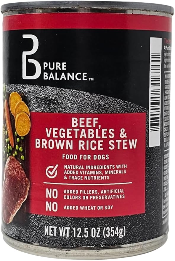 Pure Balance Chicken and Beef Vegetables and Brown Rice Stew Wet Dog Food, 12.5oz Cans (6 Count)