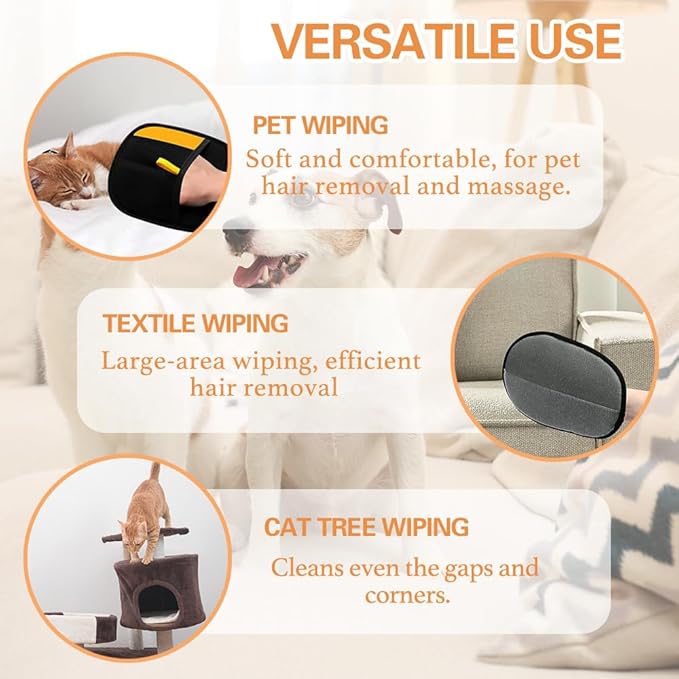 2PCS Pet Grooming Gloves for Dogs & Cats – Reusable Pet Hair Remover Mitt, Gentle Deshedding Glove for Hair Removal on Furniture, Clothing & Bedding