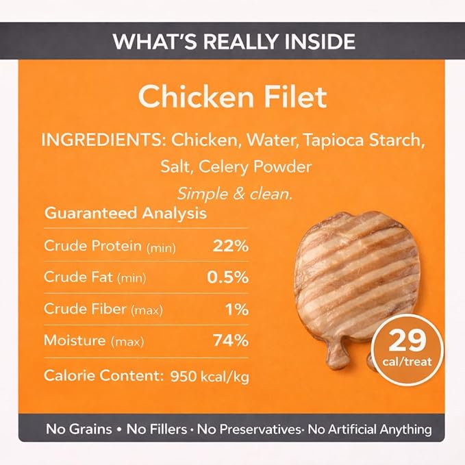 Cat Filet Treats Chicken 3 Pack - Real Chicken Breast High Protein Soft Cat Treats All Natural - Grain Free Healthy Cat Snacks Food Topper for Picky Eaters - 3oz (3x1oz)