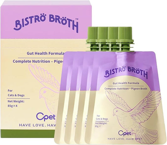 OPET Cat Broth - Premium Wet Food Topper for Dogs & Cats, Super Hydrating, Limited Ingredient Recipe, Gentle on Sensitive Stomachs, Lickable Cat Broth Pouches, 3 oz (Pack of 4, Pigeon)