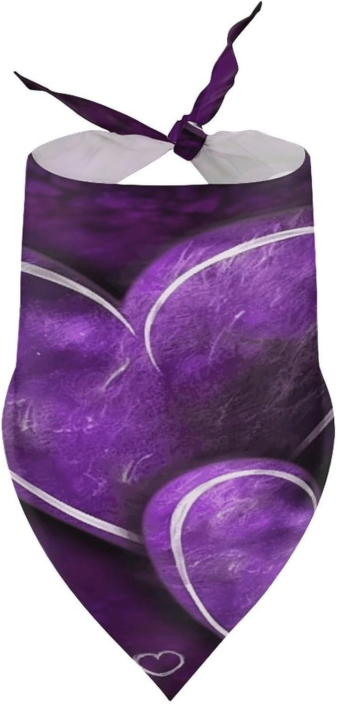 Dog Bandana Spring Pet Scarf Adjustable Triangle Purple Hearts Printing Dog Bib Washable Polyester Puppy Bandana for Small Medium Large Dogs Cat Birthday Party Supplies
