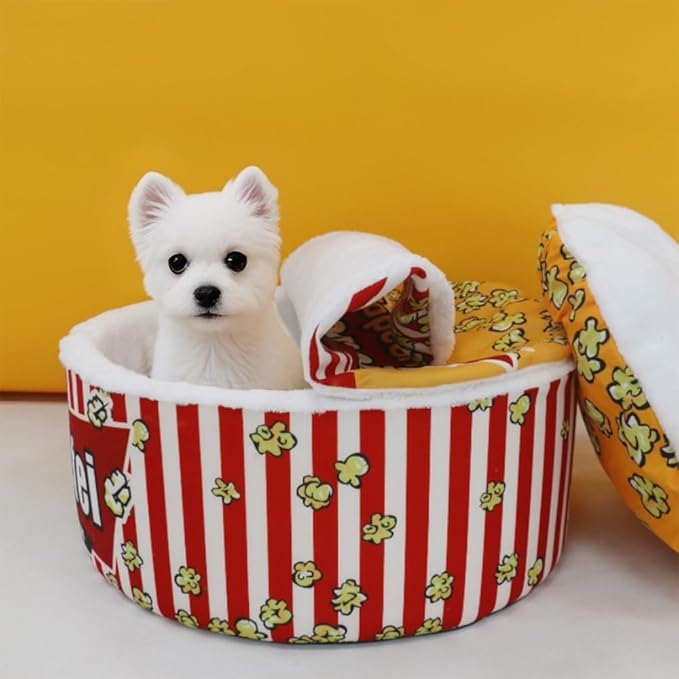 Cute Cat Beds for Indoor Cats, Soft Small Dog Beds, Washable Pet Beds for Puppy and Kitty, Funny Popcorn Cat Beds, 20 inch