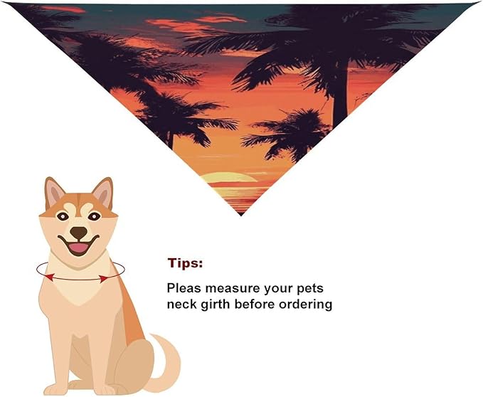 Dog Bandana Spring Pet Scarf Adjustable Triangle Palm Tree Summer Sunset Printing Dog Bib Washable Polyester Puppy Bandana for Small Medium Large Dogs Cat Birthday Party Supplies