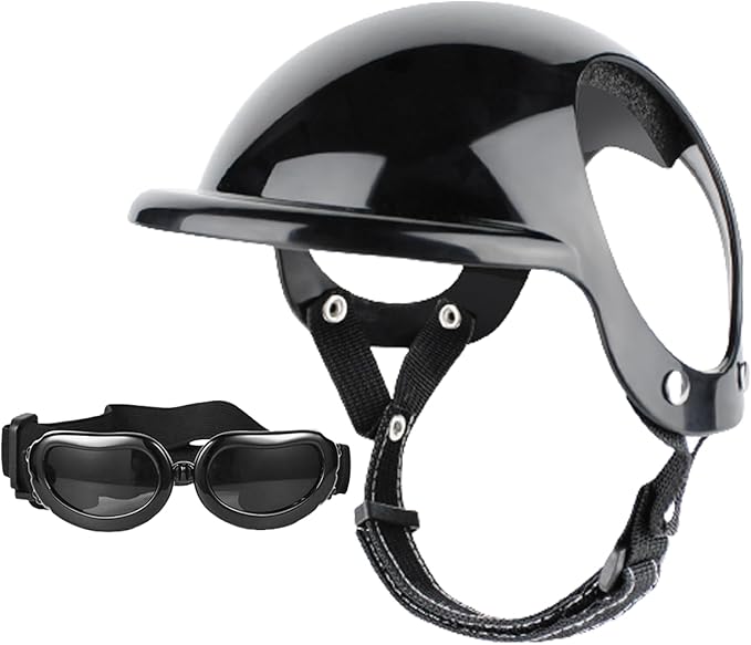 Dog Helmet and Goggles 2Pcs/Set Adjustable Chin Strap Dome Dog Helmet with Ear Hole Windproof Stylish Decorative Goggles Pet Supplies