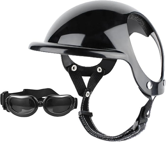 Dog Helmet and Goggles 2Pcs/Set Adjustable Chin Strap Dome Dog Helmet with Ear Hole Windproof Stylish Decorative Goggles Pet Supplies