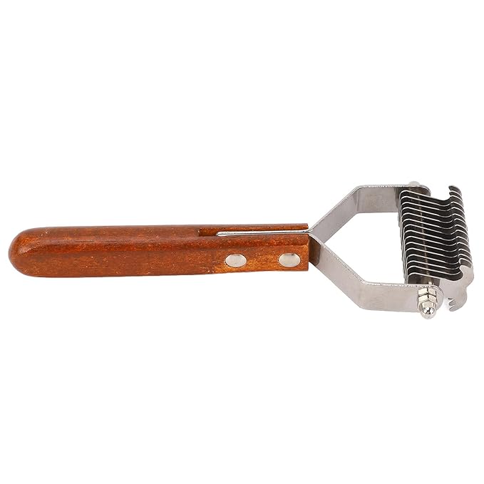Focket Cat Grooming Brush, Stainless Steel Double Sided Pet Grooming Rake Ergonomic Anti Slip Wood Handle Pet Hair Removal Tool for Cats and Dogs (Small Size (21x17cm / 8.3x6.7in))