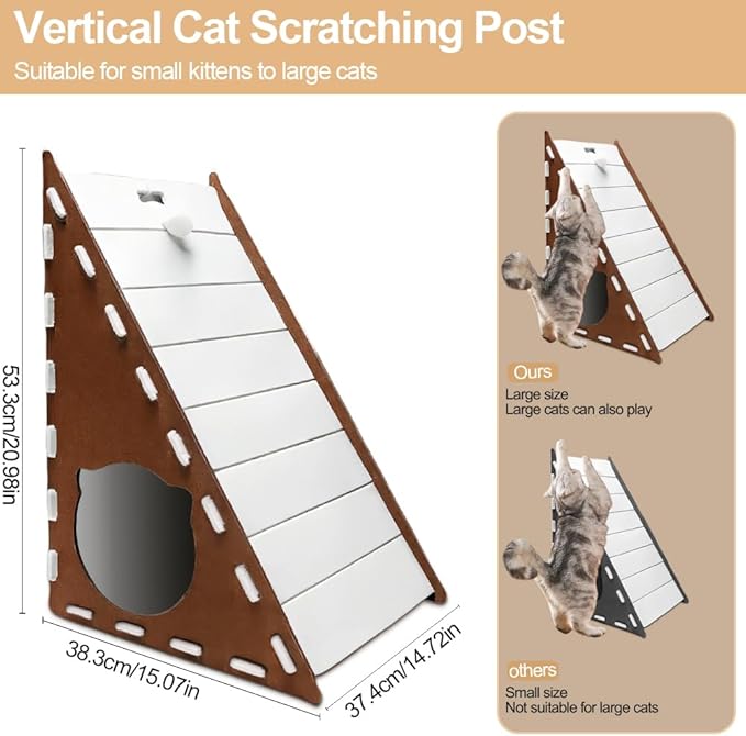 Felt Cat Scratcher, Jaxbo Triangular Vertical Cat Scratching Board with Plush Ball Toy, 9mm Thick Washable Material, No-Tool Assembly, Multi-Surface Cat Furniture Protector
