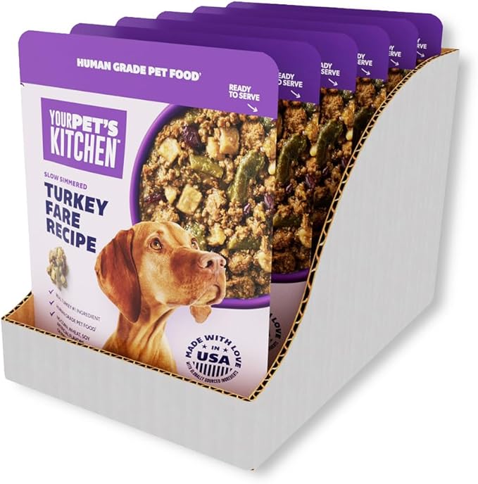 Your Pet's Kitchen Wet Dog Food, Slow Simmered Turkey Fare Recipe - 9 oz Pouch, (Pack of 6), Human Grade Pet Food Made in The USA with Real Turkey