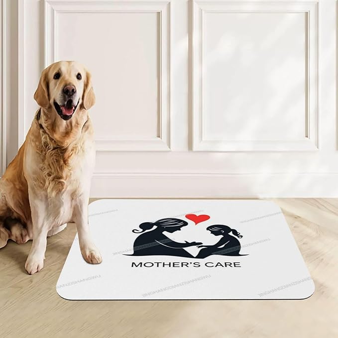Dog Food Mat Happy Mother's Day Floral Gift for Mom in Absorbent Water Bowl Mats Cat Pet Feeding Placemats 18X12In