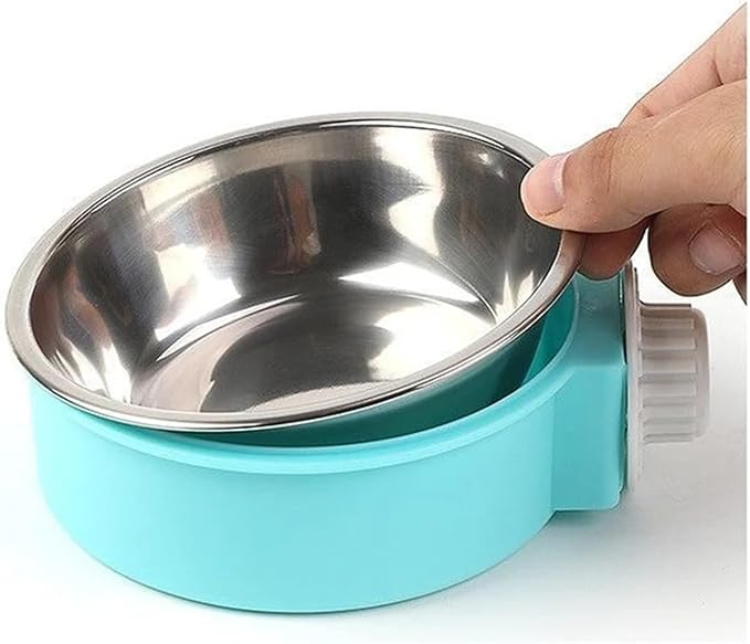Pet Hanging Stainless Steel Dog Bowl Cat Bowl Food Bowl Anti-Tip Cage Mounted Water Bowl Fence Pet Supplies(Green,Large)