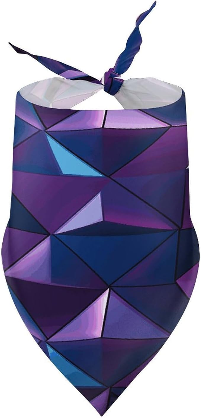 Dog Bandana Spring Pet Scarf Adjustable Triangle Purple Geometric Printing Dog Bib Washable Polyester Puppy Bandana for Small Medium Large Dogs Cat Birthday Party Supplies