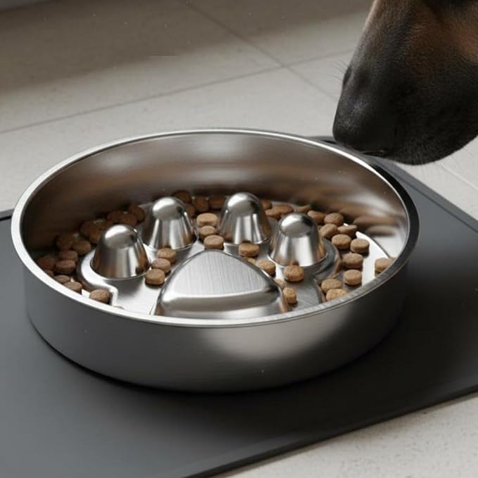 Slow Feeder Dog Bowl Easy to Clean Non-Slip Slow Eating Dish Dishwasher Pet Supplies for Large Dogs, 22CM, Dog Face