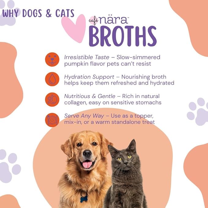 Café Nara Grain-Free Pumpkin Broth Wet Food Topper for Dogs & Cats - 100% Natural, Healthy Hydration - 1.1 lbs (Pack of 6)