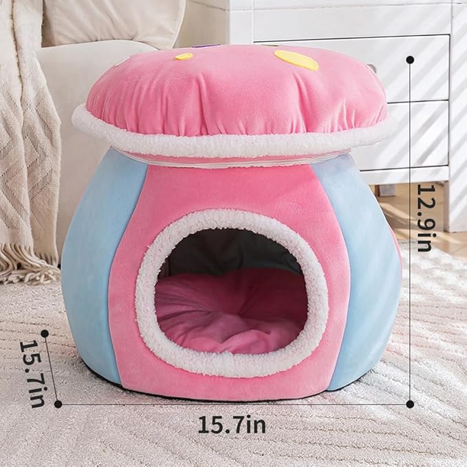 Cute Mushroom Cat House Cat Cave Bed for Indoor Warm Dog nest with Detachable Cushion for Puppy and Kitten