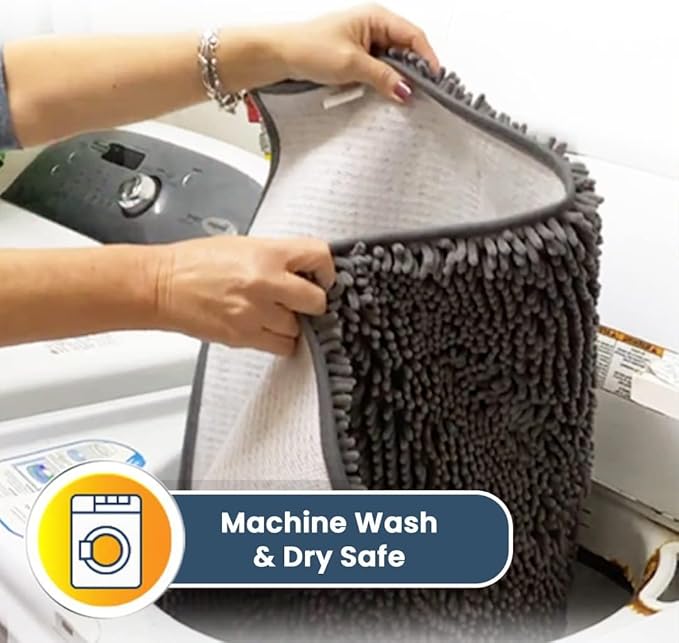 Muddy Mat® 4-Piece Grey Medium 30"X19" AS-SEEN-ON-TV Highly Absorbent Microfiber Door Mat, Bath Mat and Pet Rug, Non Slip Thick Washable, Soft Chenille for Kitchen Bathroom Bedroom Indoor and Outdoor