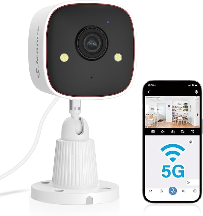Jennov 2K Security Camera, WiFi Indoor Camera for Home Security, Plug in Powered Pet Cam, Dual-Band (5GHz/2.4GHz), Color Night Vision, 2-Way Audio, Human Motion Detection, IP66 Waterproof Outdoor
