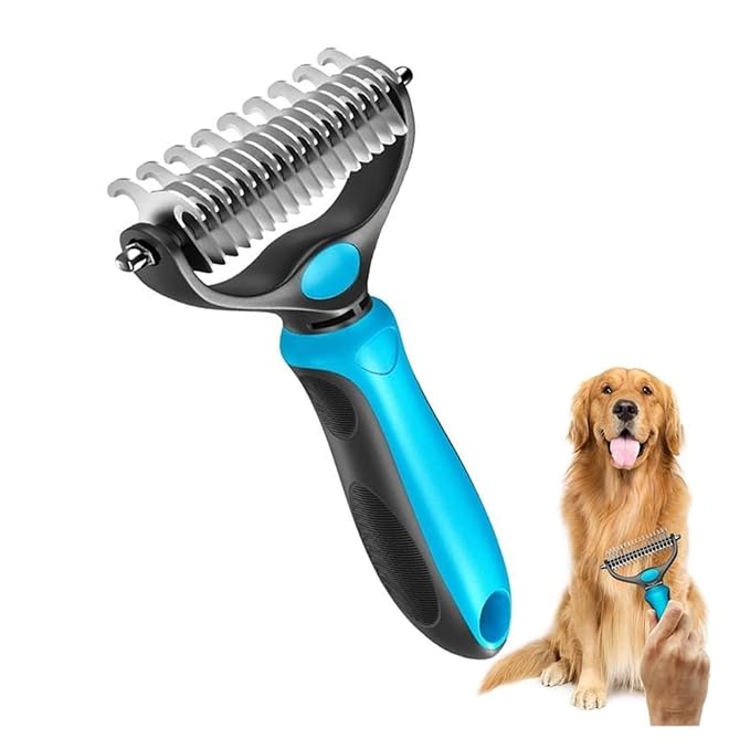 2in1 Stainless Pet Deshedding Brush Dog Hair Remover Pet Fur Knot Cutter Puppy Cat Comb Brushes Dogs Grooming Shedding Supplies(Blue)