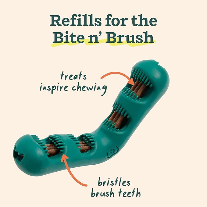 WOOF - Bite n' Brush Refills for The Dog Toothbrush Toy - Scrub Plaque and Tartar from Your Dog's Teeth and Mouth - Dog Dental Chew Toy Treats - Approximately 16 Refills - Chicken