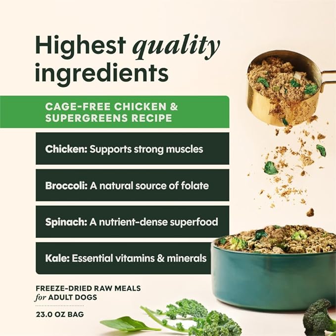Instinct FreshDried Meal Blends, Freeze Dried Dog Food, Grain Free - Chicken & SuperGreens Blend, 23 oz. Bag