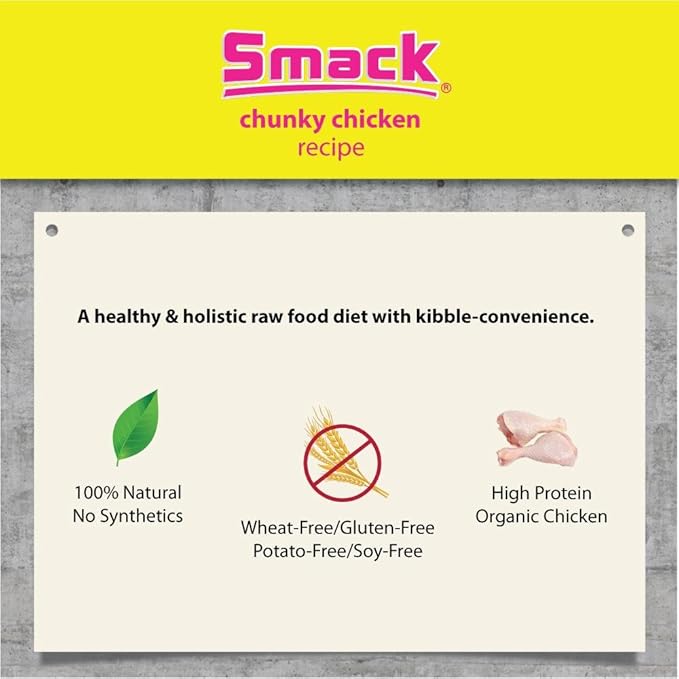 Smack Pet Food Organic Raw Dehydrated Dog Food Grain-Free, Gluten-Free, Raw Food for Dogs (Chunky Chicken, 8.8 Ounce)