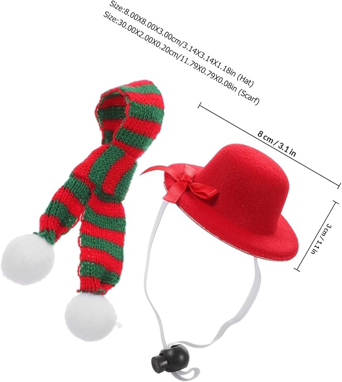 Mikikit Pet Dog Hat and Scarf Set Christmas Red Felt Hat with Red Green Knitted Scarf 2pcs Xmas Pet Costume Accessories for Holiday Party Supplies