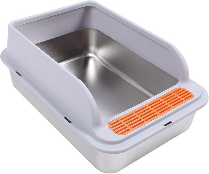 GLOGLOW Open Top Litter Box Tray High Fence Litter Pan Tray Cat Toilet Proof Poop Box, Stainless Steel Cat Litter Box for Kitty Kitten Litter BoxesLitter & Housebreaking (XL) (XL)
