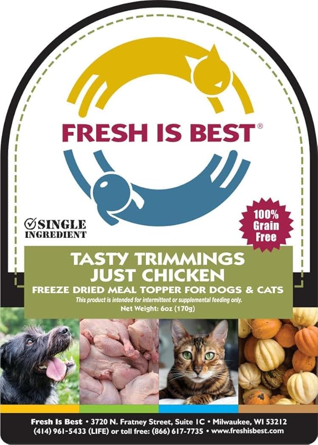 Fresh Is Best Tasty Trimmings – Just Chicken Freeze Dried Dog Food – Raw Freeze Dried Cat & Dog Food Toppers in Resealable Zipper Bag – Made in The USA