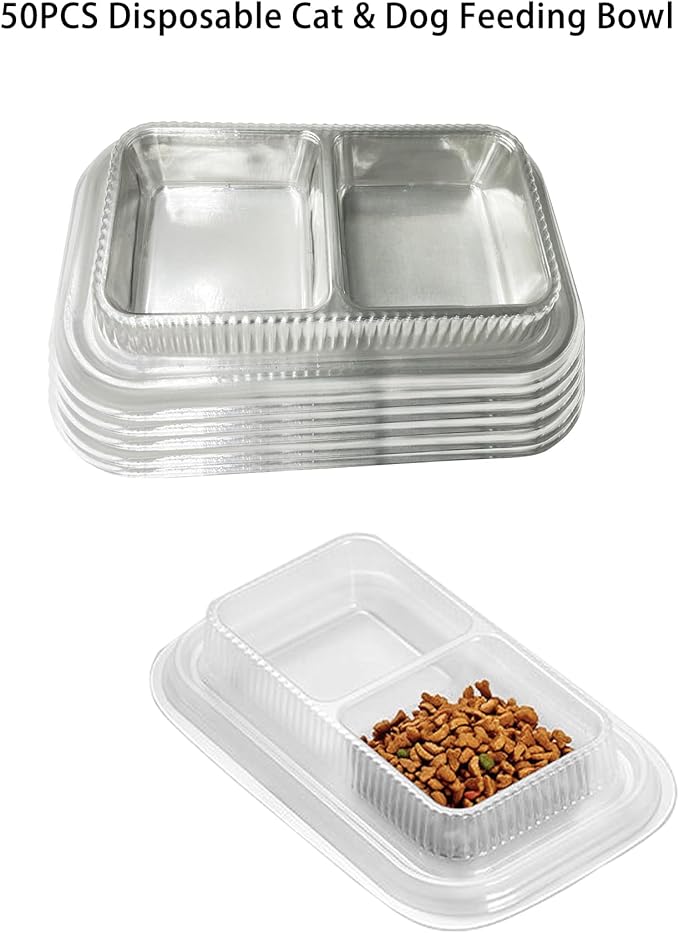 50PCS Disposable Pet Bowls – Anti-Ant Cat and Dog Food Bowls, Large Cat Wet Dishes, Plastic Double Dish for Water, No Spill, Non-Tip, Non-Slip, Ideal for Outdoor Pets, Small and Medium Dogs