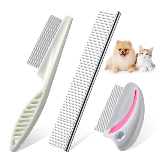 Toyvian 3pcs Dog Cat Grooming Kit Stainless Steel Comb Set for Hair Removal Tangle Combouts