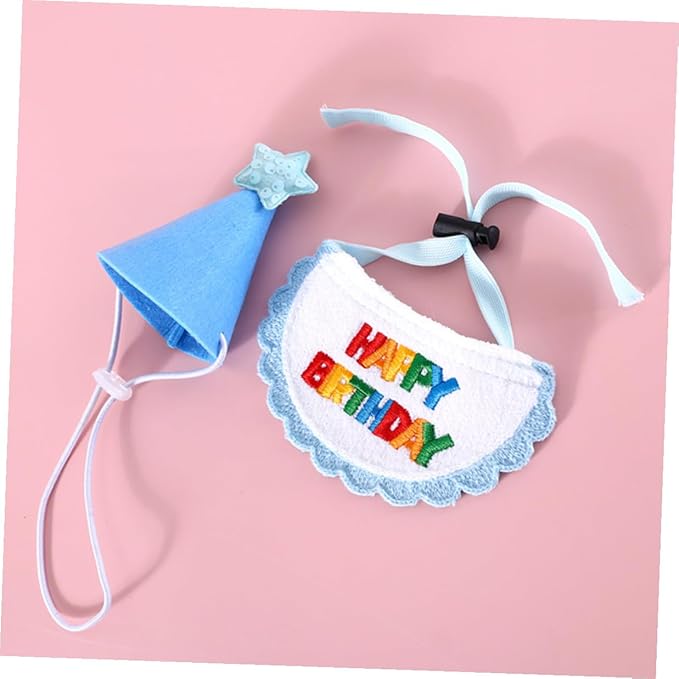 Beaupretty Dog Birthday Hat and Embroidered Bib Set with Blue Star Design, Decorative Party Pet Bandana and Cosplay Hat for Cats and Dogs, Adjustable Party Supplies for Pet Celebrations