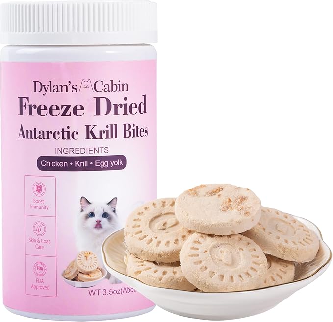 Dylan's cabin Freeze Dried Chicken Cat & Dog Treats - High Protein Krill Bites with Bone-in Thigh, Egg Yolk Training Kitten Puppy Snack for Coat Oral Health,20pcs