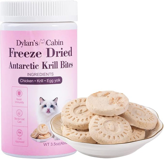 Dylan's cabin Freeze Dried Chicken Cat & Dog Treats - High Protein Krill Bites with Bone-in Thigh, Egg Yolk Training Kitten Puppy Snack for Coat Oral Health,20pcs