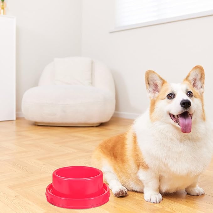 Colorful Round Pet Bowl for Puppy Feeding Area Red Pp Plastic Dog Food Feeder and Water Bowl for Small Dogs and Cats Sturdy Pet Supply for Home and Travel
