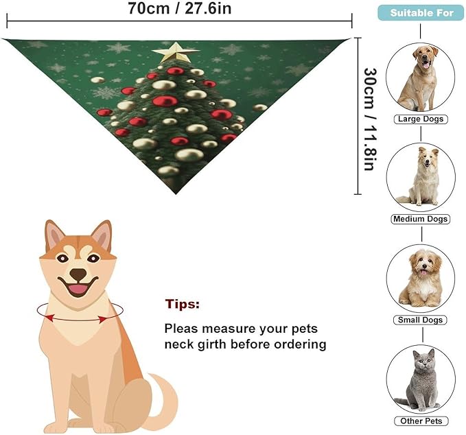 Dog Bandana Spring Pet Scarf Adjustable Triangle Round Ball Christmas Tree Printing Dog Bib Washable Polyester Puppy Bandana for Small Medium Large Dogs Cat Birthday Party Supplies