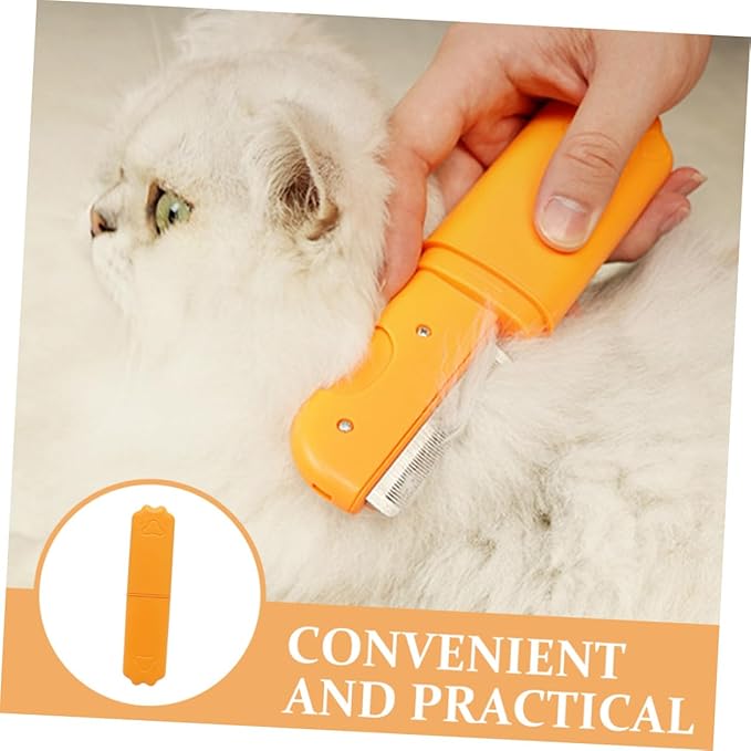 Cabilock Pet Comb for Cats and Dogs, Dematting Shedding Brush with Fine Teeth, Orange Plastic Grooming Hair Removal Tool for Small to Medium Pets
