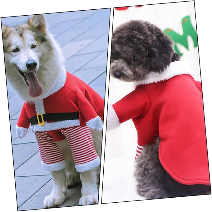 DOITOOL Pet Santa Claus Costume for Dogs and Cats Fleece Christmas Outfit XL Funny Two-Legged Cosplay Clothes for Large Pets Xmas Party Supplies