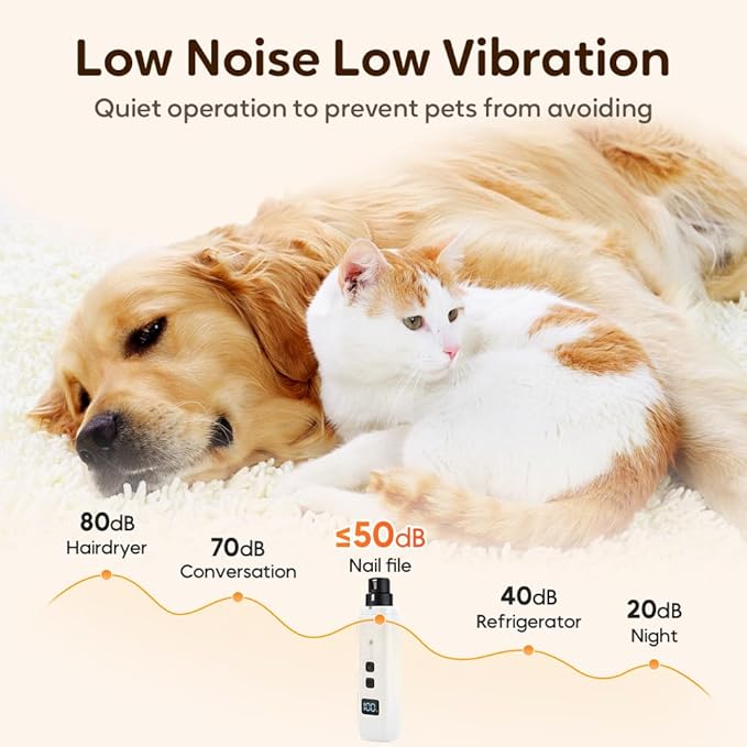 Safe Cut Cat Nail Trimmer, 2025 Upgraded 3 Adjustable 360° Grinding Settings, Low-Vibration Ultra-Quiet Under 40dB, Powerful for All Cats & Dogs, Easy to Clean (Mix+6*Heads)