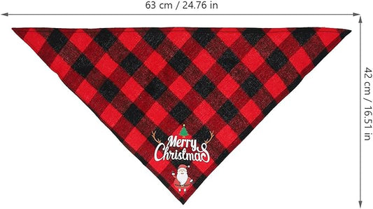 Unomor Christmas Dog Bandanas and Dog Triangle Bibs 2pcs Plaid Cotton Scarves with Christmas Santa Snowman Patterns Soft Pet Supplies for Holiday Wear